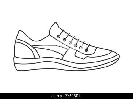 Leder-Sneaker, Schuhe mit Schnürsenkeln und dekorativen Einsätzen Linie Icon Vektor Illustration Stock Vektor