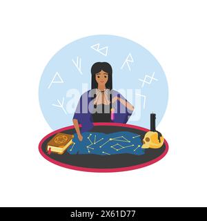 Zigeuner-Glückssagen am Tisch mit Edelsteinpendel auf Kette Vektor Illustration Stock Vektor