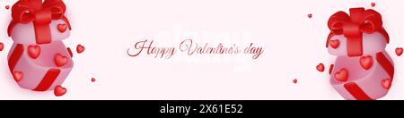 Alles Gute zum Valentinstag. Love Time Konzept, realistisches 3D Megaphon, Lautsprecher mit roten Herzen und goldenem Konfetti. Vektorabbildung Stock Vektor