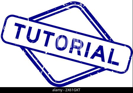Grunge blaues Tutorial Wort Gummisiegelstempel auf weißem Hintergrund Stock Vektor