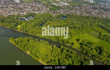 Luftbild, Fluss Rhein und Fluss Sieg mit Siegmündung und Waldgebiet Siegaue, Diescholl Altarm der Sieg und Waldgebiet, Ortsansicht Mondorf und Bergheim, Schwarzrheindorf, Bonn, Nordrhein-Westfalen, Deutschland ACHTUNGxMINDESTHONORARx60xEURO *** Luftansicht, Rhein und Sieg mit Siegmündung und Waldgebiet Siegaue, Diescholl alter Arm des Sieg und Waldgebiets, Ansicht von Mondorf und Bergheim, Schwarzrheindorf, Bonn, Nordrhein-Westfalen, Deutschland ACHTUNGxMINDESTHONORARx60xEURO Stockfoto