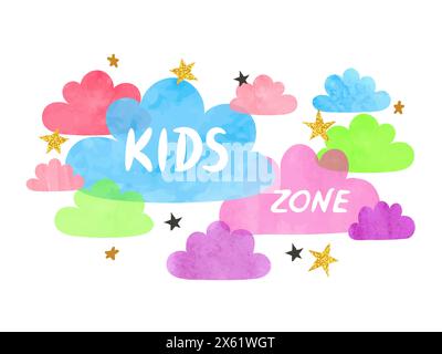 Kinder-Poster-Design mit bunten Kreisen. Vektor Aquarell Kinder Zone Illustration Stock Vektor