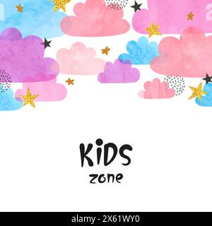 Kinder-Poster-Design mit bunten Kreisen. Vektor Aquarell Kinder Zone Illustration. Babydusche Stock Vektor