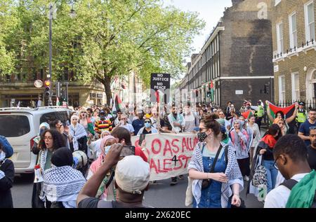 London, Großbritannien. Mai 2024. Palästinensische Demonstranten marschierten von der SOAS (School of Oriental and African Studies) zum UCL (University College London), beide Teil der University of London, während Israel seine Angriffe auf Gaza fortsetzt. Quelle: Vuk Valcic/Alamy Live News Stockfoto