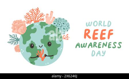 Design-Vorlage zum World Reef Awareness Day zur Feier. World Reef Day Vektor Design für Banner, Poster, Postkarte Stock Vektor