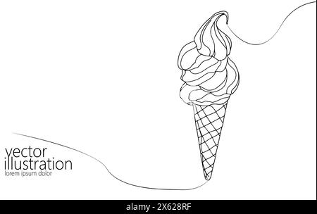 Einzelnen kontinuierlichen eine Zeile kunst Eis Dessert. Gefrorene Waffeln Lufthutze creme Kegel Konzept Design Skizze Maßbild Vector Illustration Stock Vektor