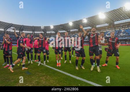 Neapel, Italien. 11. Mai 2024. Spieler des Bologna FC feiern die Qualifikation in der Champions League am Ende des Spiels der Serie A TIM zwischen SSC Napoli und Bologna FC am 11. Mai 2024 im Stadio Diego Armando Maradona Naples Italien. Franco Romano/Alamy Live News Stockfoto