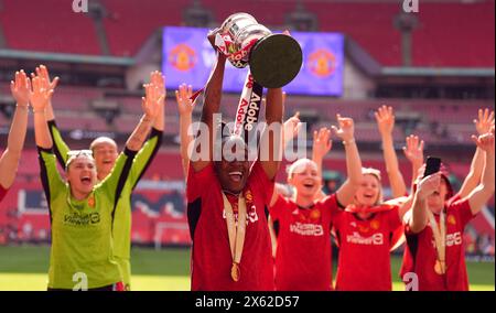 Melvine Malard von Manchester United feiert nach dem Sieg im Finale des Adobe Women's FA Cup im Londoner Wembley Stadium. Bilddatum: Sonntag, 12. Mai 2024. Stockfoto