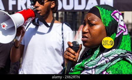 Aktivisten aus London für den Sudan marschierten in Zentral-London und forderten das Ende des Bürgerkriegs im Sudan. Stockfoto