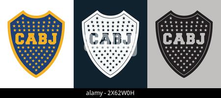 Boca Juniors Farbe Schwarz und weiß 3 Stil Logo argentinischer professioneller Fußballverein, Vektor-Illustration abstrakt Stock Vektor