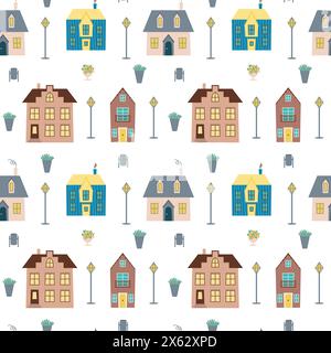 Nahtloses Muster mit Vektorhäusern Stock Vektor