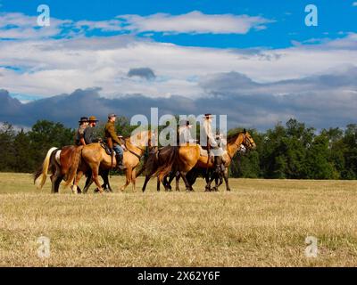 Reenactors des Bürgerkriegs zu Pferd in Gettysburg, Pa Stockfoto