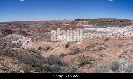 Panoramablick auf die Painted Desert vom Petrified Forest National Park, Arizona, USA am 17. April 2024 Stockfoto
