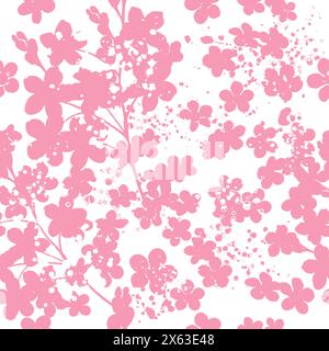 Pinkfarbenes Sakura-Blumenmuster. Nahtloser Hintergrund. Handzeichnung. Nicht AI, Vektorillustration Stock Vektor