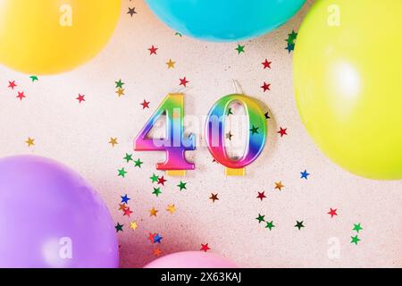 Rainbow Birthday Hintergrund: Nummer 40 mit Ballons Stockfoto