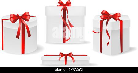3D-Geschenkbox mit roten Schleifen und Bändern Stock Vektor