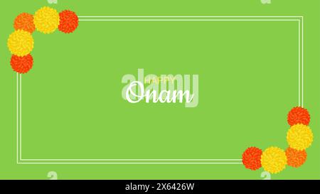 Onam Indian Festival Kerala State. Blumenmuster. Frohes Onam-Urlaub. Poster Banner Design. Vektorabbildung. Stock Vektor