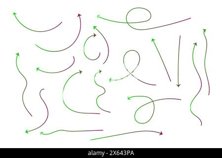 Handgezeichnete dünne Linien und Richtungsschilder gesetzt. Stock Vektor