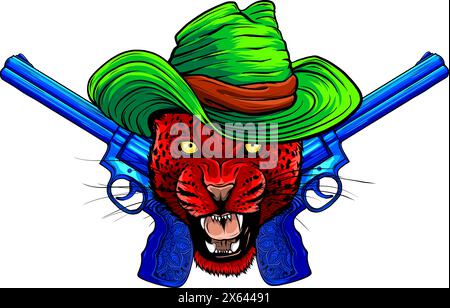 vektordarstellung eines Leoparden mit Pistole auf weißem Hintergrund Stock Vektor