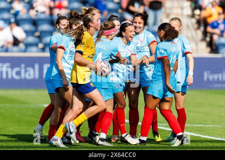 Bridgeview, Illinois, USA. Mai 2024. Die Chicago Red Stars feiern im SeatGeek Stadium in Bridgeview, Illinois, ein Tor während der NWSL Soccer-Action zwischen dem Utah Royals FC und den Chicago Red Stars. John Mersits/CSM/Alamy Live News Stockfoto