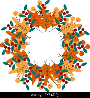 Herbstblätter und Zweige abstrakter Rahmen aus bunten Pflanzen in trendigen Farbtönen Grüße Kopierraum isolieren EPS Vektorkarten, Einladungen, Poster, Banner, Broschüren, Preis, Etikett oder Web, Werbeaktion Stock Vektor