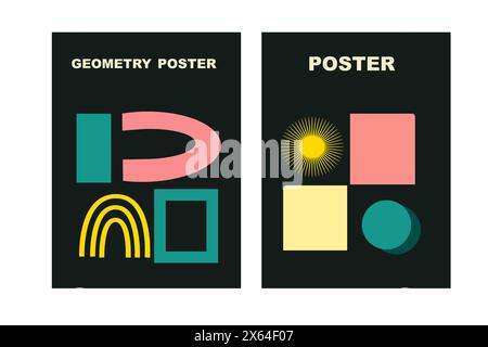 Brutalistische Poster mit naiven, verspielten Formen und Aufklebern für ein Lächeln. Abstrakte Retro-Formen Hintergründe. Brutale, zeitgenössische Figur mit kreisförmiger Ovalwelle PA Stock Vektor