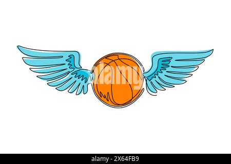 Fliegende Basketballkugel mit Flügeln. Basketball-Emblem. Fliegender Ball. Schwarzweißkontur. Logo für Spiel und Team. Stock Vektor