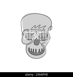 Einzelne durchgehende Linienzeichnung Skull Grim Reaper Zeichnung im Vintage Retro Holzschnitt geätzt oder graviert. Menschliches Schädel isoliertes Logo-Symbol. Dynamisch Stock Vektor