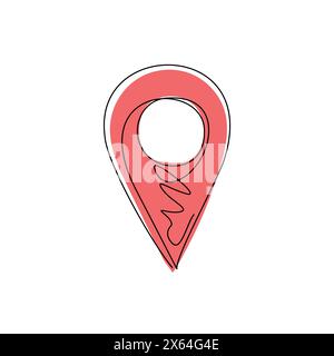 Einzelne einzeilige Zeichnung des Pins der Karte. Symbol des Steckbolzens. Ort des Standorts. Geopunkt für Position und Navigation. Ort auf der Karte bestimmen. Symbol für trave Stock Vektor