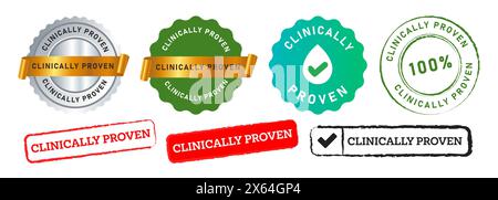 Klinisch bewährtes Rechteck- und Kreisstempel-Siegelabzeichen für sichere Gesundheitsmedizin Stock Vektor