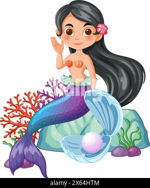 Vektor-Illustration einer freundlichen Meerjungfrau mit Korallen Stock Vektor