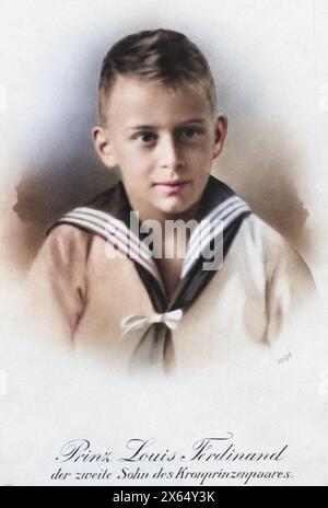 Louis Ferdinand, Prinz von Preußen, 9.11.1907 - 25.9,1994, deutscher Ökonom, Porträt im Matrosenanzug, ADDITIONAL-RIGHTS-CLEARANCE-INFO-NOT-AVAILABLE Stockfoto