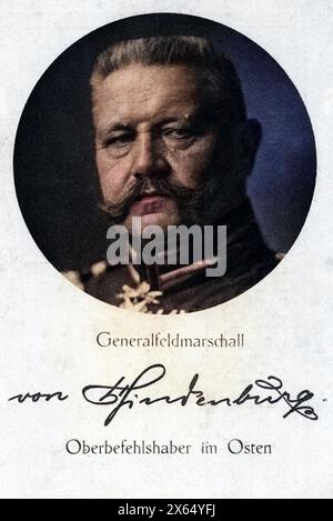 Hindenburg und Beneckendorff, Paul von, 2.10.1847 - 2,8.1934, deutscher General, Porträt, POSTKARTE, ADDITIONAL-RIGHTS-CLEARANCE-INFO-NOT-AVAILABLE Stockfoto