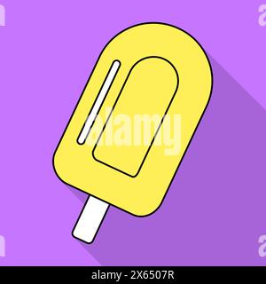 Vektor-Illustration von Eis auf einem Holzstock in flacher Art isoliert auf lila Hintergrund mit Schatten. Vektorabbildung Stock Vektor
