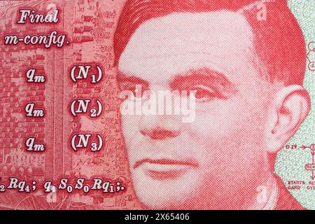 Alan Turing ein Nahaufnahme-Porträt von englischem Geld - Pfund Stockfoto