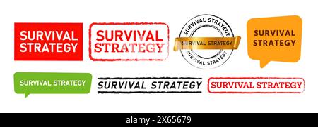 Survival Strategy Circle Stempel und Speech Bubble Label Aufkleber für Mission Survive Plan Stock Vektor