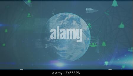 Bild der binären Codierung und Datenverarbeitung über den Globus Stockfoto
