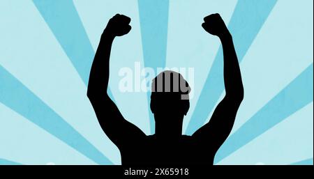 Bild der Silhouette des Mannes über Formen auf blauem Hintergrund Stockfoto