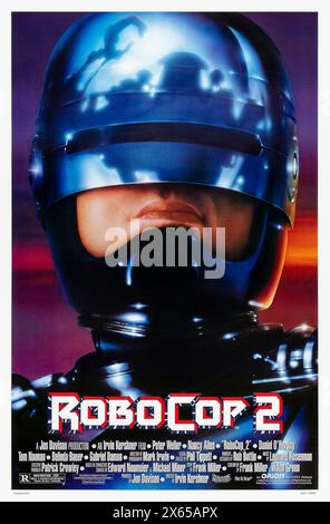 Robocop 2 (1990) von Irvin Kershner mit Peter Weller, Nancy Allen, Belinda Bauer und Tom Noonan. Die Zukunft der Strafverfolgungsbehörden ist zurück, um einen Cyborg mit Drogen aufzunehmen. Foto: Original-Poster aus dem Jahr 1990 (US-1-Blatt). ***NUR REDAKTIONELLE VERWENDUNG*** Credit: BFA / Orion Pictures; Stockfoto