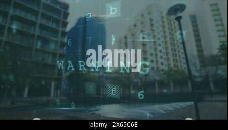 Bild des Scans und Zahlen über verschwommenem Stadtbild Stockfoto