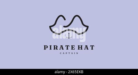 Logo Pirate Hut Linie Art Vektor Symbol minimalistisches Illustrationsdesign Stock Vektor