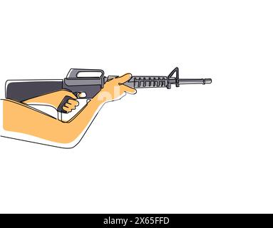 Automatische Maschine M-16 mit einzeiliger Zeichnung. Taktisches Sturmgewehr. Armee- und Polizeiwaffen. Mächtige tödliche Waffe für Spezialeinheit Stock Vektor