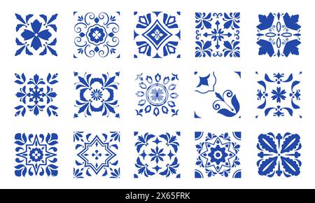 Azulejos-Ornamente. Nahtloses Muster aus traditionellen spanischen portugiesischen dekorativen Fliesen, Vintage-Mosaik mit dekorativem Hintergrund. Vektortextur Stock Vektor