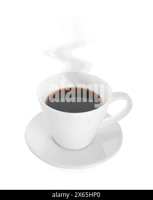 Dampf von Kaffee in einer Tasse isoliert auf weiß Stockfoto