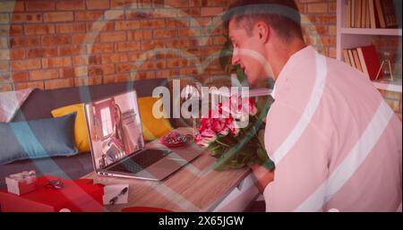 Kaukasisches Paar bereitet sich auf eine romantische Feier vor Stockfoto