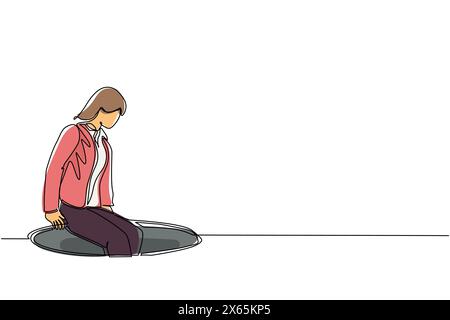Eine einzelne durchgehende Linienzeichnung Geschäftsfrau fällt ins Loch. Konzept des Versäumnisses, Geschäftsmöglichkeiten zu nutzen. Gedrückt und -Bus Stock Vektor