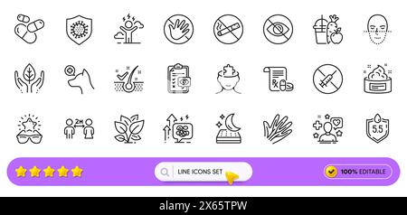 Leaf-, mentales Rätsel- und Juice-Line-Symbole für die Web-App. Piktogramsymbol. Zeilensymbole. Vektor Stock Vektor
