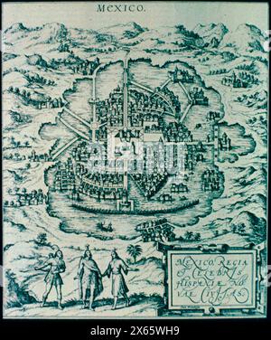 Tenochtitlan (Mexiko-Stadt), Hauptstadt des Aztekenreiches, Illustration 16. Jahrhundert Stockfoto