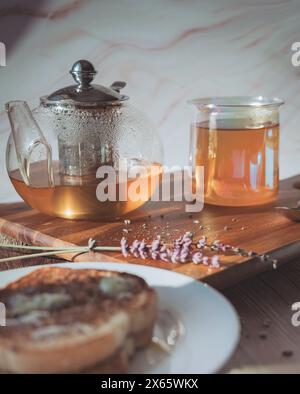 Tee, Toast, Lavendel, Brunch, Langsam Stockfoto