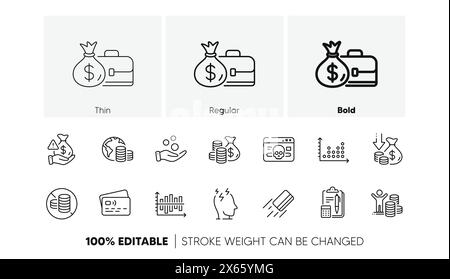 Symbole für Deflation, Stress und Gehaltslinie. Für Web-App drucken. Zeilensymbole. Vektor Stock Vektor